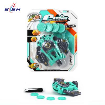 China In Children Plastic Flying Saucer Toy Flying Shooting Disk Gun Outdoors for sale