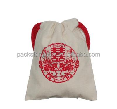 China Chinese Style Wedding Gift Bag Recyclable Cotton Drawstring Bag for sale