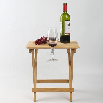 China Sustainable Portable Bamboo Wine Rack Garden Picnic Tray With Handle Floating Drinks Tray for sale