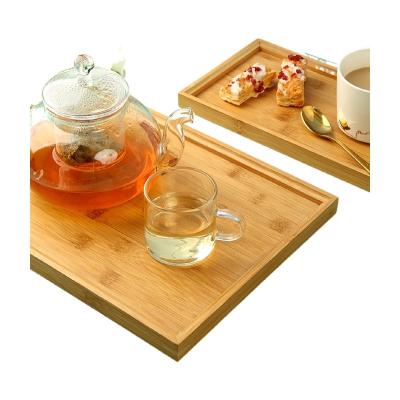 China 2 Appetizer Natural Medium Rectangle Ottoman Bamboo Wooden Serving Tray and Dish Set of 2 Appetizers Food Coffee Tea Tray Kitchen Tableware for sale