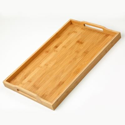 China Wholesale Kitchen Tableware Rectangle Large Tray For Coffee Tray With Handles Bamboo Serving Food Tea for sale