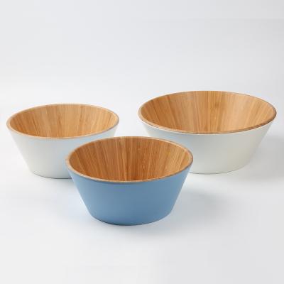 China Large Sustainable Round Handwork Food Storage Container For Home Restaurant With Color Bamboo Wooden Salad Serving Bowls for sale