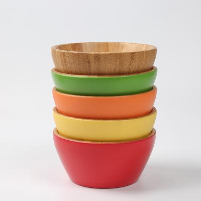 China Large Sustainable Natural Handmade Tableware Stackable Bamboo Salad Bowl For Veggies Fruit Snacks Appetizers With Customized Color for sale