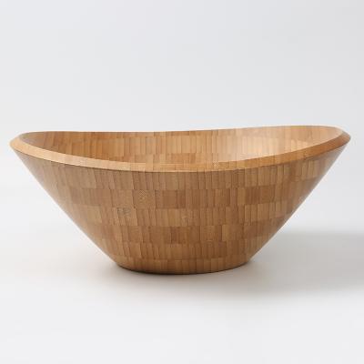 China 100% Natural Handmade Reusable Classic Design Wave Round Serving Salad Bowl Large The Wooden Coconut Bamboo Bowls For Fruit Salads for sale