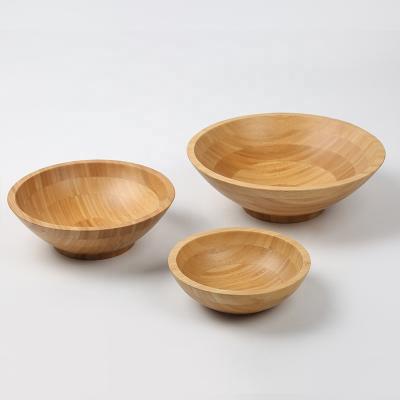 China Nature Eco-Friendly Salad Bowl Set 3 Bamboo Wood Dish Round Large Salad Food Bowl Serving Reusable Bowl Customized for sale