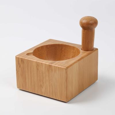 China Square Viable Popular Pestle Design Grinding Bowl Set Mortar And Pestle Bamboo Pedestal Bowl Garlic Pugging Pot Spice Pepper Grinder Tools for sale