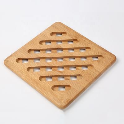 China Large Workable Square Kitchen Cup Coaster Solid Bamboo Wooden Tripod With Pads Non-slip Heat Resistant Bowl Hot Pot Mat Teapot Holder for sale