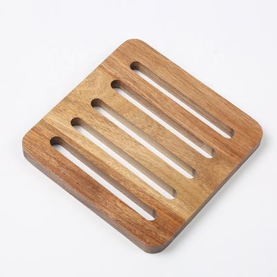 China Viable Eco-friendly Square Acacia Wooden Tea Cup Pot Drink Coasters and Hot Pot Mat Plates Saucers Set Heat Resistant Bowl Tripod Pad for sale