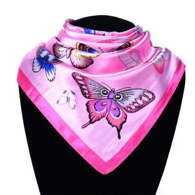 China Custom Women Soft High End Soft Feeling Design Digital Printing Silk Satin Scarf Hair Square Polyester Silk Scarves Ladies for sale