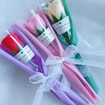 China Custom simple celebration soap flower lace rose artificial flower stationery store business gift to send customer mother friend teacher for sale