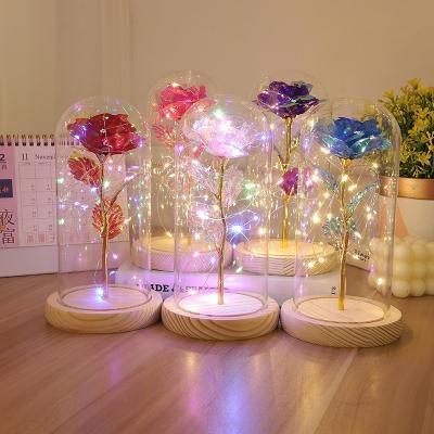 China Celebration Send Glowing Gold Foil Rose Christmas Birthday Gift Light Rose Night Light Glass Cover LED Girlfriend Lover for sale