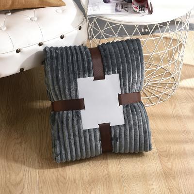 China Anti-Static Soft Plush Fleece Stripe Cut Velvet Fluffy Warm Throw Blanket Jacquard Cut Flannel Blanket for sale