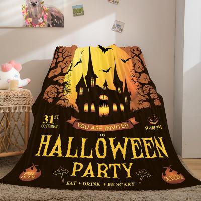 China Bed Fuzzy Soft Blanket Halloween Design Anti-Static Plush Throw Custom Printed Flannel/Sherpa Fleece Blanket for sale