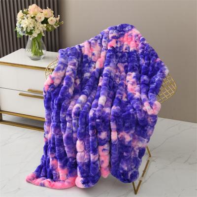 China Anti-Static Baby Faux Fur Blankets, Fluffy Rainbow Tie Dye Shear Large Cozy Faux Rabbit Fur Blanket for sale