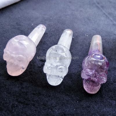 China China Custom Natural Amethyst Quartz Crystal Skull Smoking Pipes for sale