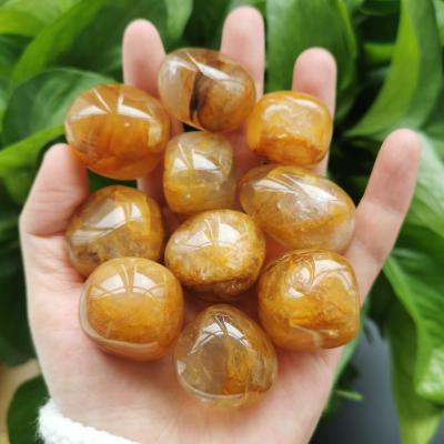 China Top Quality Natural Stone Healer Fire Hematoid Crystal Tumbled Stone Hematoid Golden Yellow Quartz from Europe for sale