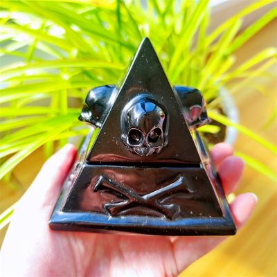 China Natural Pyramid Feng Shui Ornaments from China Crystal Carved Tower Black Obsidian for sale