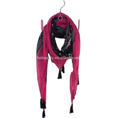 China Fashionable long red and black flower with tassels scarf for sale