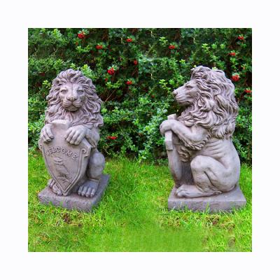 China Gardening Decorations Lion Statue Marble Stone Welcome Lion Modern Stone Sculpture Home Decor Sculpture for sale