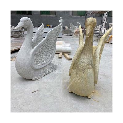 China Modern wholesale natural stone sculpture granite marble swan statue animal sculpture for garden decoration for sale