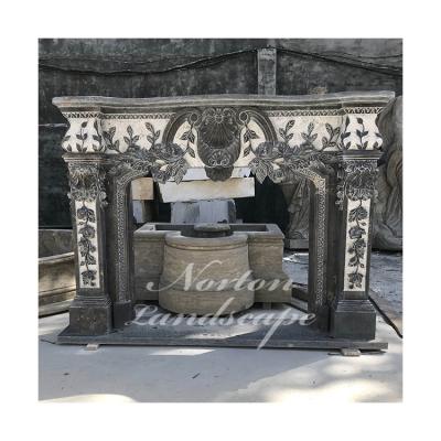 China Contemporary classic European style natural stone carving fireplace black marble surround for home decoration for sale