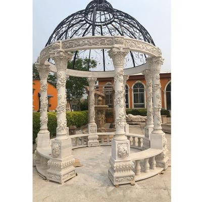 China Modern custom outdoor garden decorative luxury stone carving white marble gazebos manufacturers for sale