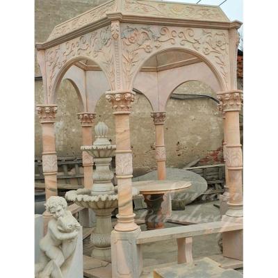 China Modern Hand Carved European Style Sunset Red Marble Stone Gazebos Outdoor for sale