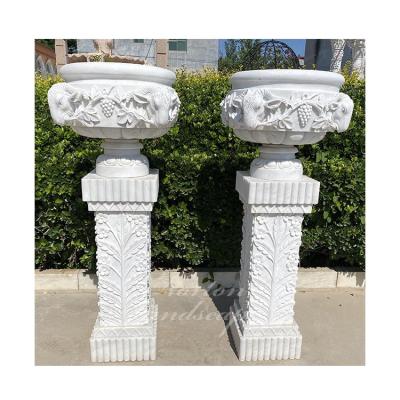 China Modern Wholesale Garden Decorative High Quality Stone Carving Large White Marble Flower Pots for sale