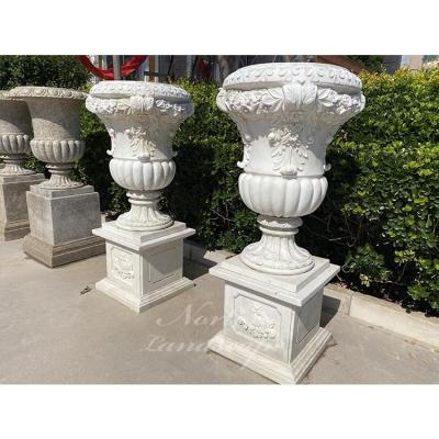 China Modern wholesale custom made luxury high quality stone carving white marble flower pots for sale for sale