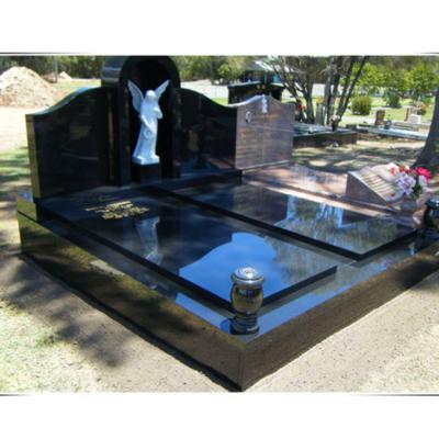 China Modern Factory Customized Large European Style Black Marble Angel Statue Tombstone Monument For Graves for sale