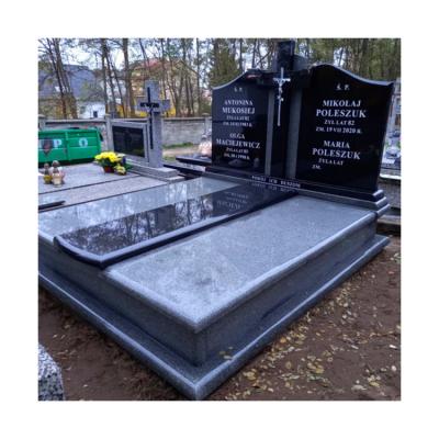 China Modern European Style Headstone Monument Black Granite Marble Polished High Low Memorial Headstone for sale