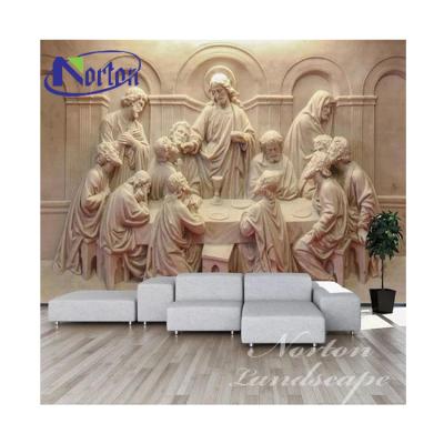 China Modern Home Decoration Hand Carved Stone Marble Wall Art Relief The Last Supper Stone Sculpture For Sale for sale