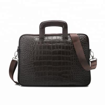 China Genuine Leather Canvas Fashion Men Laptop Bag With Croc Pattern Design for sale