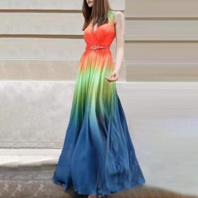 China Large contrast breathable dress gradient banquet skirt Fashionable elegant dress 2022 new spring size/summer V-neckline long for sale