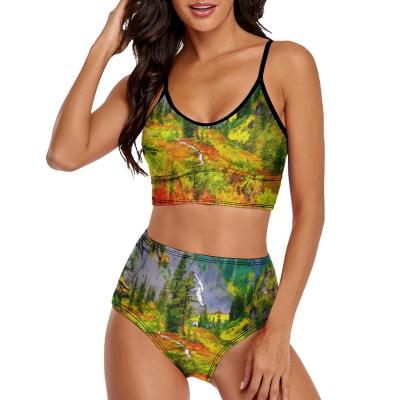 China Breathable custom printed high voom va va ladies bikini sling waist polyester swimwear xs-XL printed a generation for sale