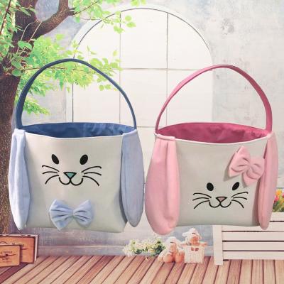 China Hot Amazon Sale Canvas Easter Bag DIY Rabbit Ears Decoration Cute Bunny Basket Easter Bag Gift for sale