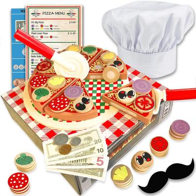 China Preschool Kids Toys New Hot Selling Set Pretend Play Kitchen Wooden Cutting Pizza Game Wooden Food Pizza Set Toys For Toddler for sale