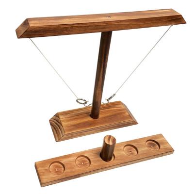 China Wholesale Eco-Friendly Handmade New Wooden Shooting Game Toy Hook And Ring Toss Toss Toy With Pulled Ladder for sale