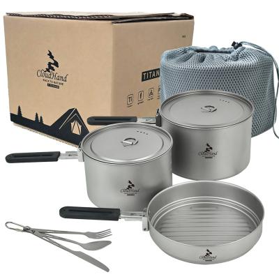 China Titanium Cookware Pure Titanium Cookware Ultralight Camping Stove Pan Soup Pot Tableware Frying for sale