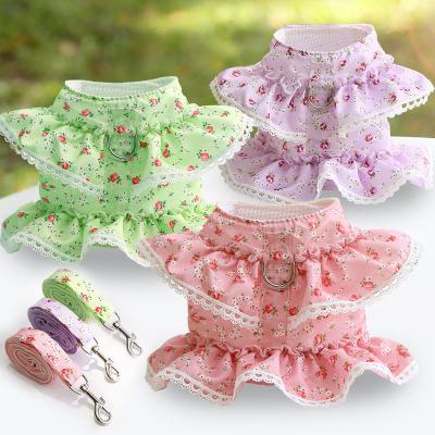 China Sustainable Fashion Pet Clothes Chest Harness Pull Floral Lace Pet Clothes Leash Dog Dress Chest Strap for sale