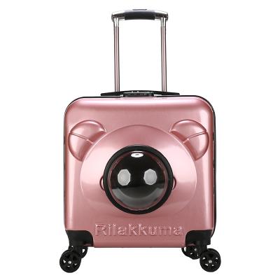 China Sustainable Transparent Capsule Trolley Puppy Dogs Cat Carriers Bag Pet Travel Trolley With Wheel for sale