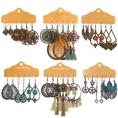 China 2020 Fashion Women's Jewelry Vintage Tassel Earrings Set Bohemian Handmade Bohemian Earrings Drop Earrings Set for sale