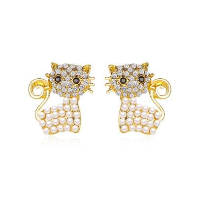 China 2020 Environmentally Friendly Hot Selling Fashion Korean Gold Plated Earrings Cute Kkitten Earrings Pearl Earrings for sale