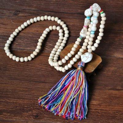 China 2020 Environmental Friendly Hot Selling Jewelry Bead Necklace Bohemian Wood And Turquoise Beads Necklace Tassel Pendant Necklace for sale