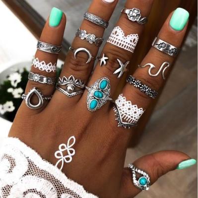 China CLASSIC Hot Selling 16pcs Bohemian Rings For Women Jewelry Vintage Rings Nail Rings for sale