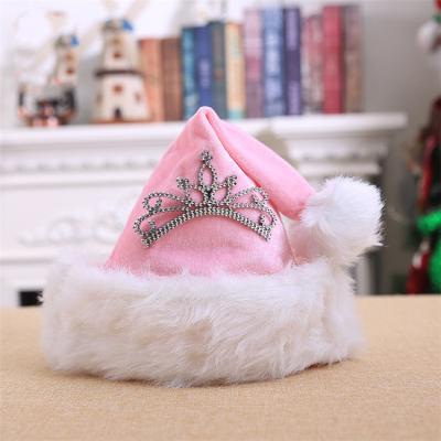 China Pink Christmas Decoration Popular Plush Hat Girls' Christmas Gift Christmas Crown Hat for sale