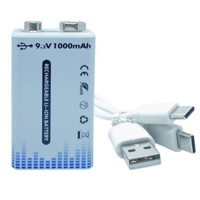 China Toys USB-C Lithium ion rechargeable battery 9V 1000mah Lithium ion battery for Electronic guitar for sale