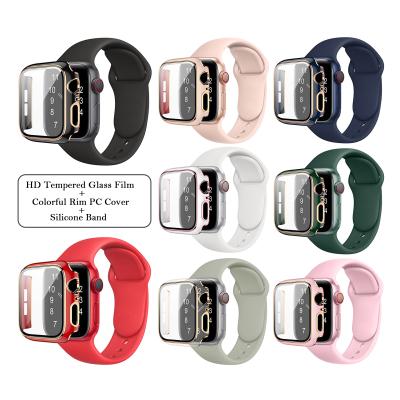 China 3 in 1 Watch Protector New Full Protect Frontier + Silicone Sports Silicone Case Cover Colorful Plating Watch Band Strap For Apple iWatch 38mm 40mm 42mm 44mm for sale