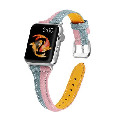 China Water Resistant Fashion Two Color Collision Leather Watchband For Apple Watch Leather Band Slim for sale