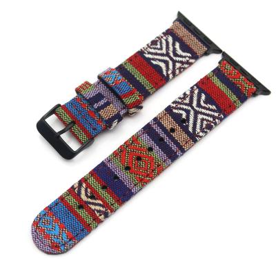 China Popular National Ethnic 45MM Fabric 41MM Canvas Watch Band Strap For Apple Watch Band Series 7 6 5 4 3 2 1 for sale